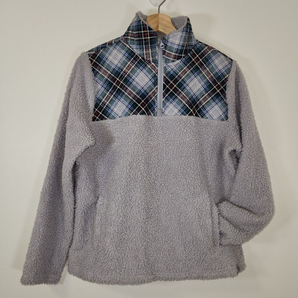 Vera Bradley Teddy Fleece Quilted Plaid 1/4 Zip Pullover  SMALL
